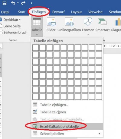 Neue Excel Tabelle in Word einfügen