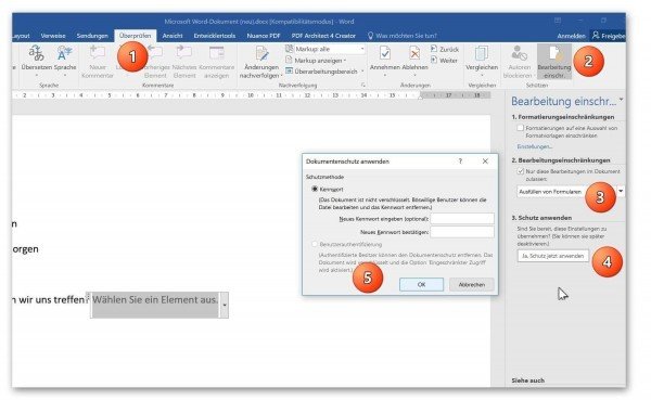 Word 2016 Bearbeitungsschutz aktivieren