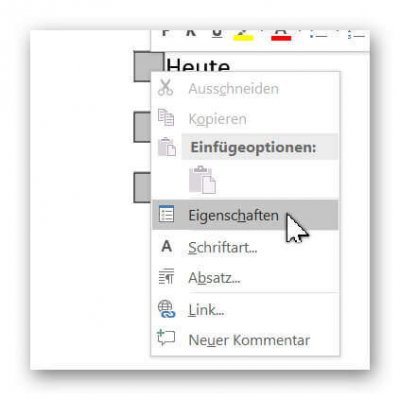 Word 2016 Kontrollkästchen Eigenschaften