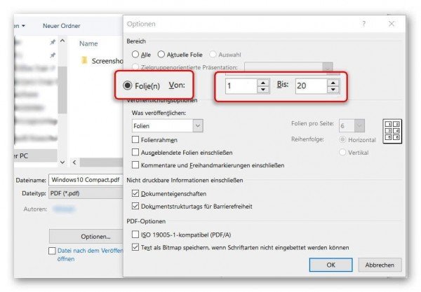 PowerPoint Speicheroptionen