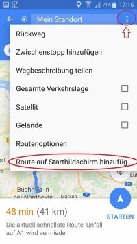 Route auf Startbildschirm ablegen Google Maps Route auf Startbildschirm