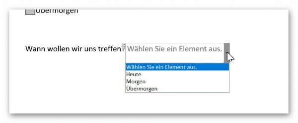 Word 2016 Dropdownfeld