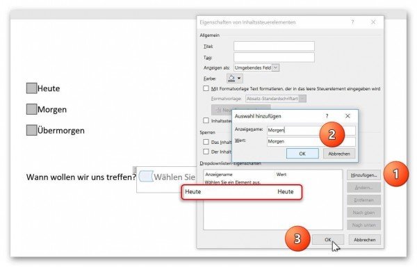 Word 2016 Dropdown anpassen