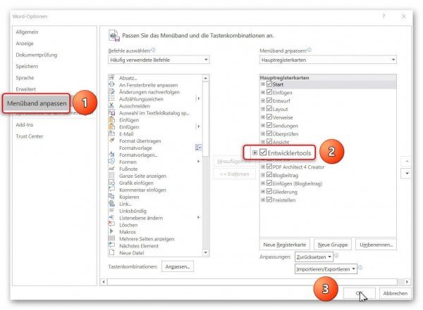 Word_Optionen_Menüband_anpassen Word 2016 Menüband anpassen