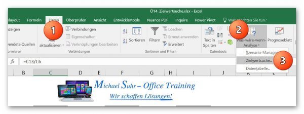 Excel 2016 Zielwertsuche aufrufen