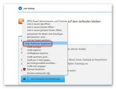 RSS-Feed Adresse kopieren