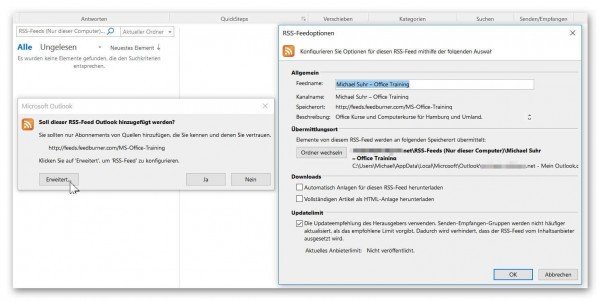 RSS-Feed Outlook Einstellungen