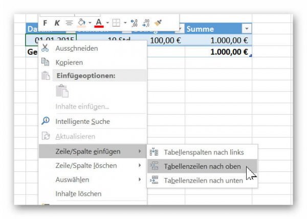 Leerzeile in dynamische Tabelle einfügen