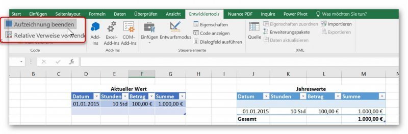 Makro Aufzeichnung beenden