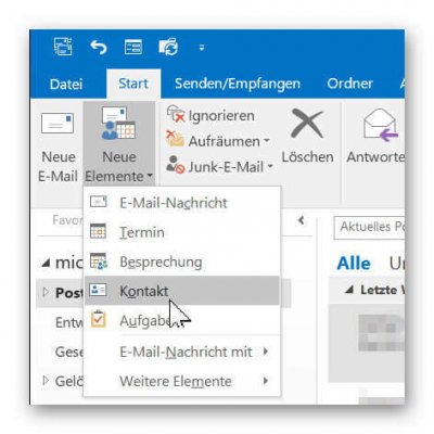 Neuen Kontakt in Outlook anlegen