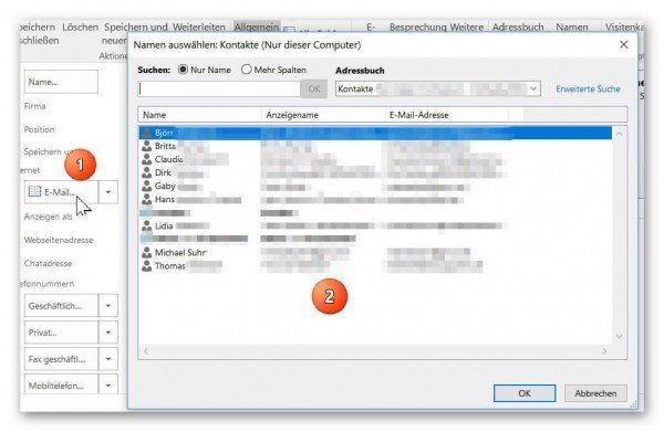 vCard Adresse aus Kontakten erstellen