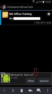 vCard in Smartphone per E-Mail öffnen.