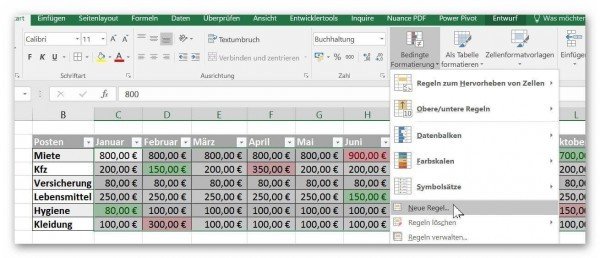 Bedingte Formatierung Neue Regel festlegen