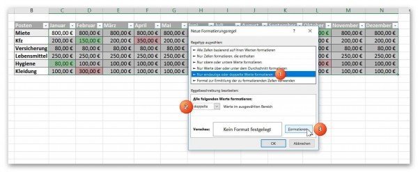 Bedingte Formatierung doppelte Werte