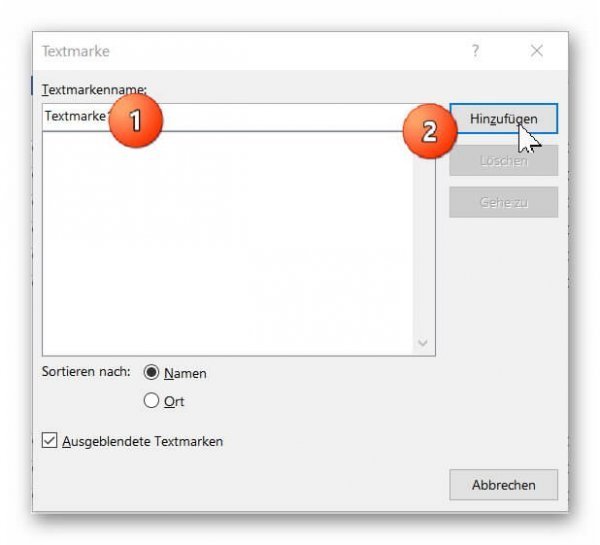 Textmarke in Word eindeutig benennen