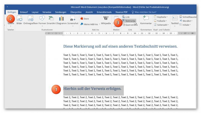 Textmarke in Word setzen