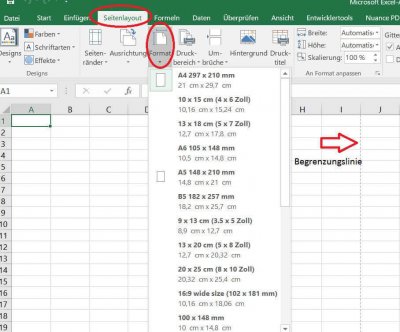 Begrenzungslinie in Excel anzeigen