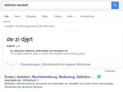 Definition von Fremdwörtern in Google