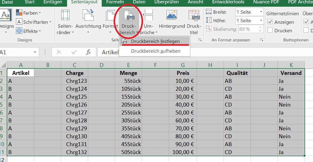 Druckbereich in Excel festlegen