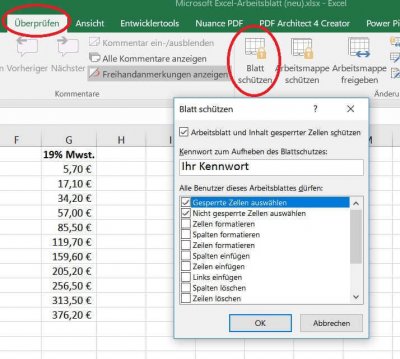 Excel Arbeitsblatt schützen