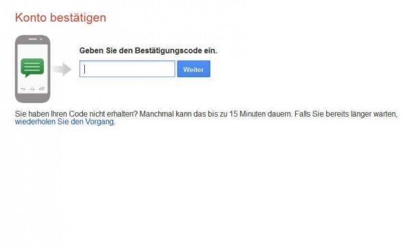 Google Bestätigungscode eingeben