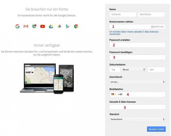 Google Account erstellen