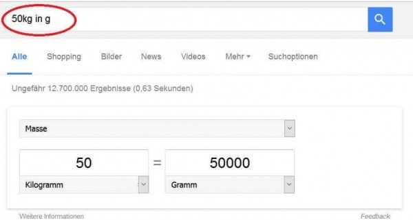 Bei Google Einheiten umrechnen lassen