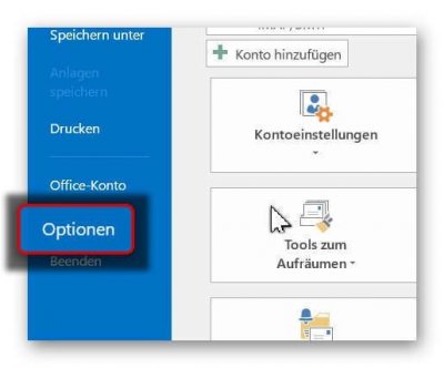 Outlook Optionsmenü Outlook Optionsmenü