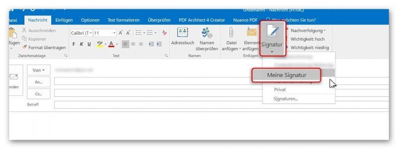 Outlook Signatur in E-Mail einfügen
