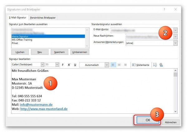 Outlook Signatur zuordnen