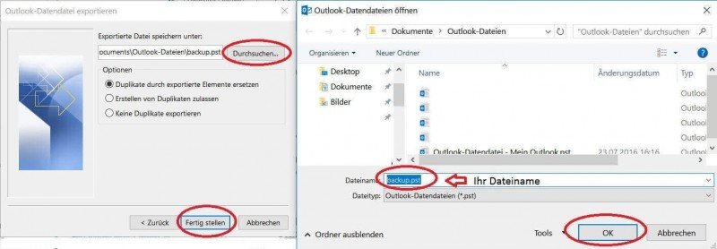 PST Datei in Outlook speichern