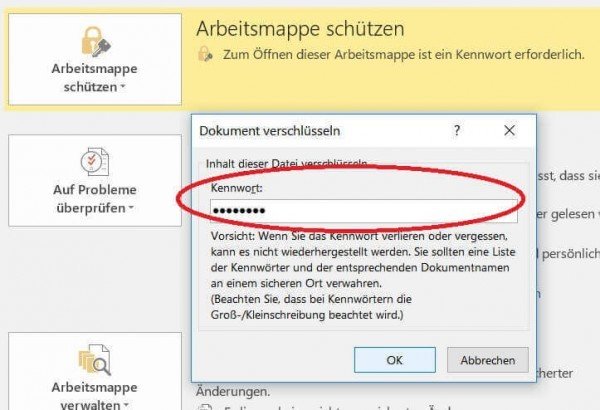 Passwort in Excel vergeben