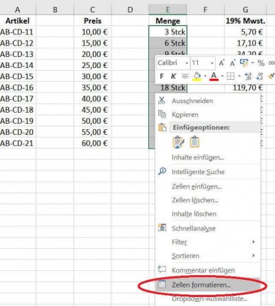 Zellen in Excel formatieren