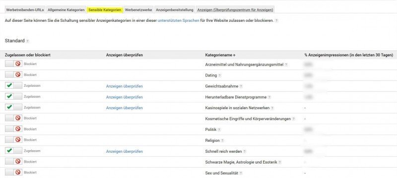 AdSense Anzeigen sperren