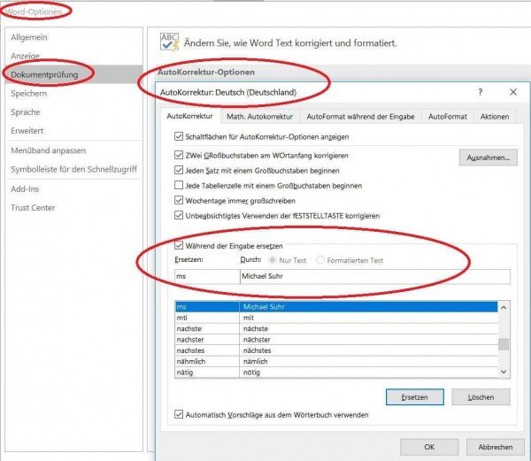 Autokorrektur in Word 2016