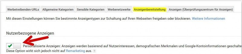 Personalisierte Anzeigen in AdSense