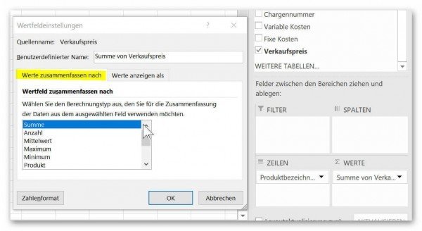 3.3 Wertfeldeinstellungen Pivot 3.3 Wertfeldeinstellungen Pivot