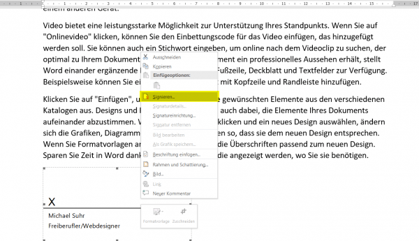 Word Dokument digital signieren