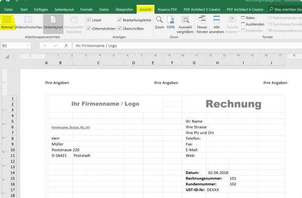 Ansicht Kopf-und Fußzeile in Excel beenden