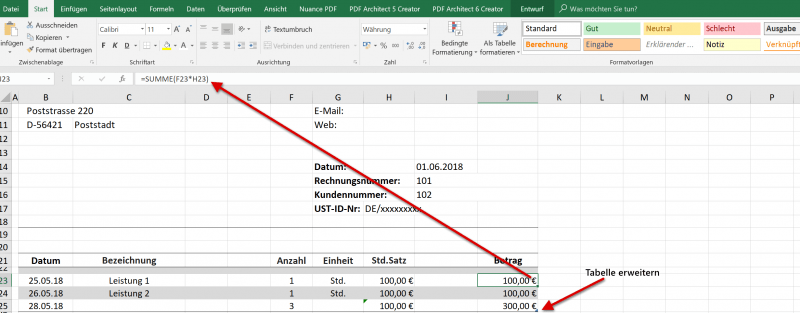 Excel Tabelle Betrag berechnen