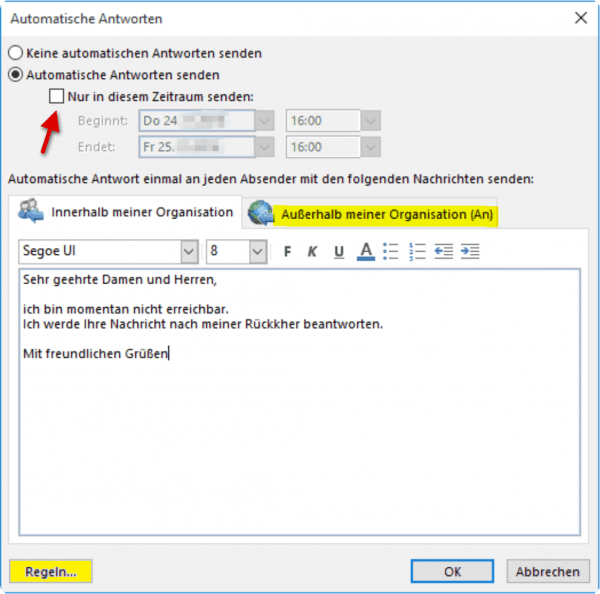 Outlook-Automatische Antwort vorbereiten
