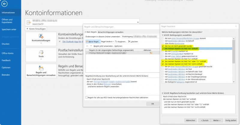 Outlook Regel Assistent - Bedingungen