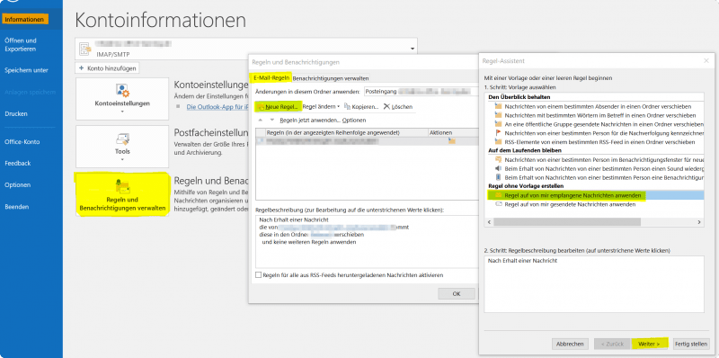 Outlook Regel Assistent - Neue Regel festlegen