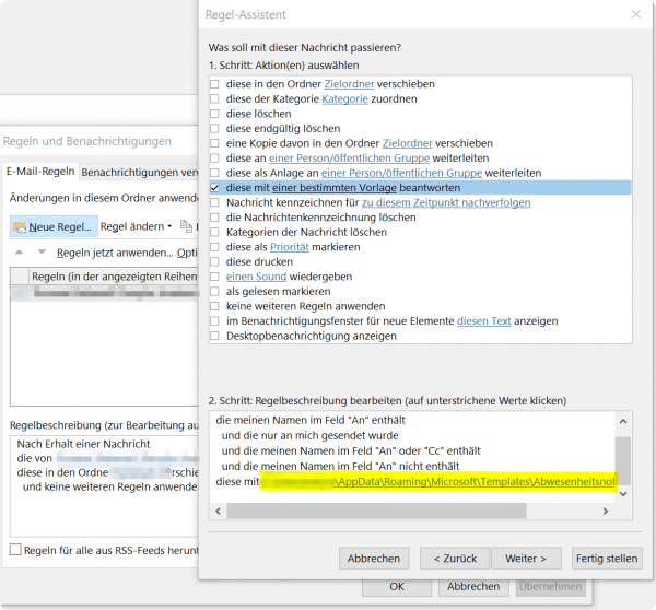Outlook Regel Assistent - Regelbeschreibung
