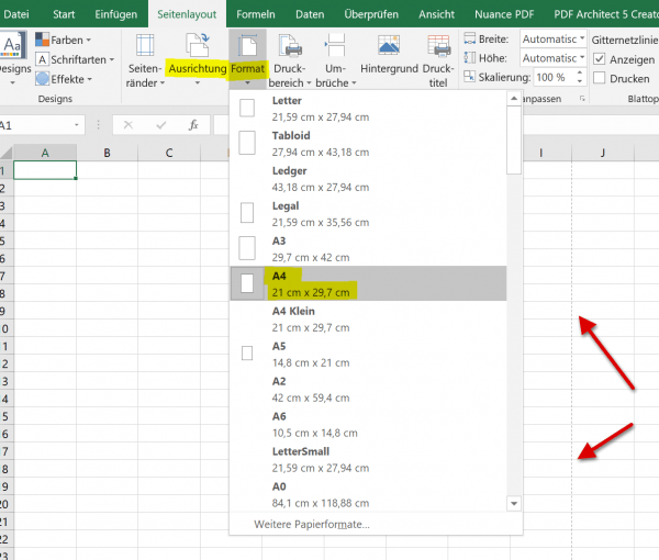 Seitenformat in Excel einrichten Seitenformat in Excel einrichten