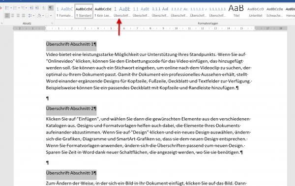 Überschrift in Word formatieren-Eine Ebene – Schritt1 Überschrift in Word formatieren-Eine Ebene - Schritt1