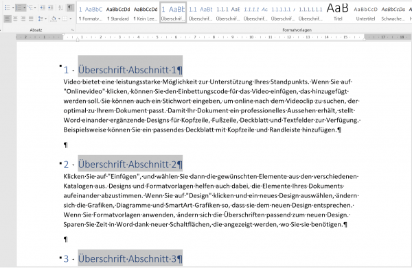 Überschrift in Word formatieren-Eine Ebene – Schritt2 Überschrift in Word formatieren-Eine Ebene - Schritt2