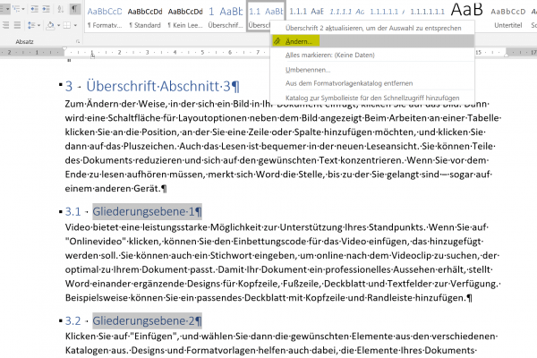 Überschriften einrücken Schritt1