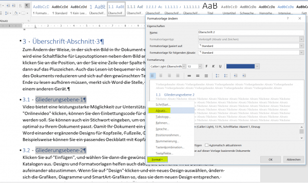 Überschriften einrücken Schritt2