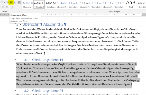 Überschriften einrücken Schritt4